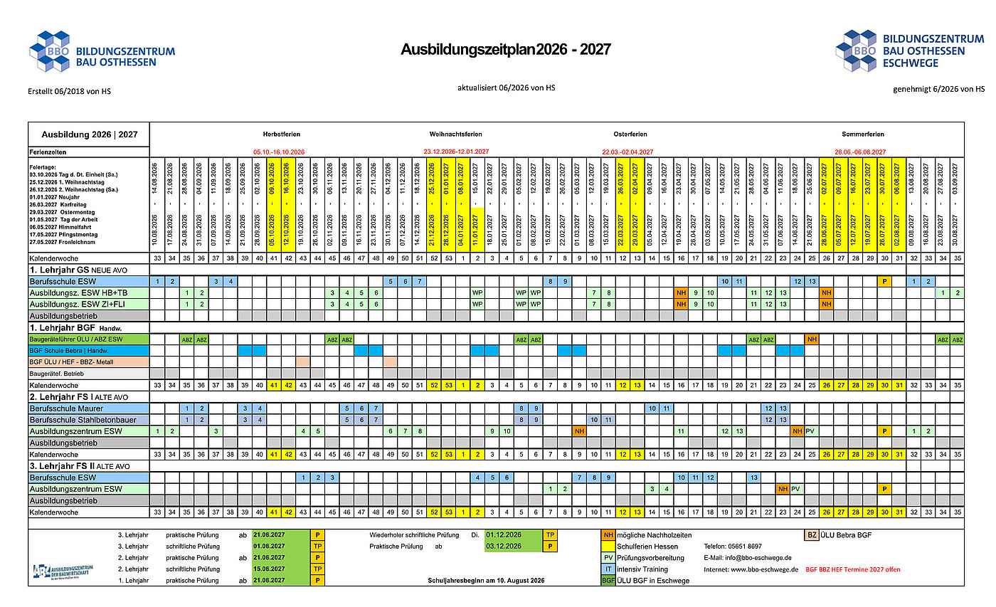 BBO Eschwege - Ausbildungszeitplan 2026 / 2027 als jpg-Datei